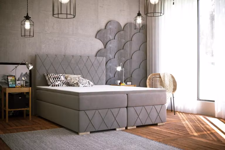 Boxspring Bett Komplett Set Matratze & Topper Luxus Polster 180x200cm Betten