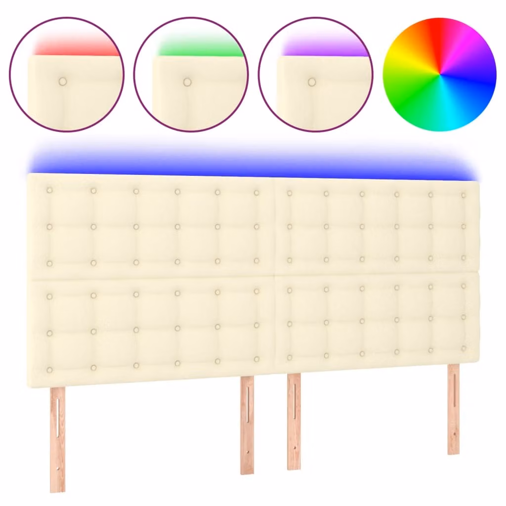 Testiera a LED Crema 180x5x118/128 cm in Pelle finta