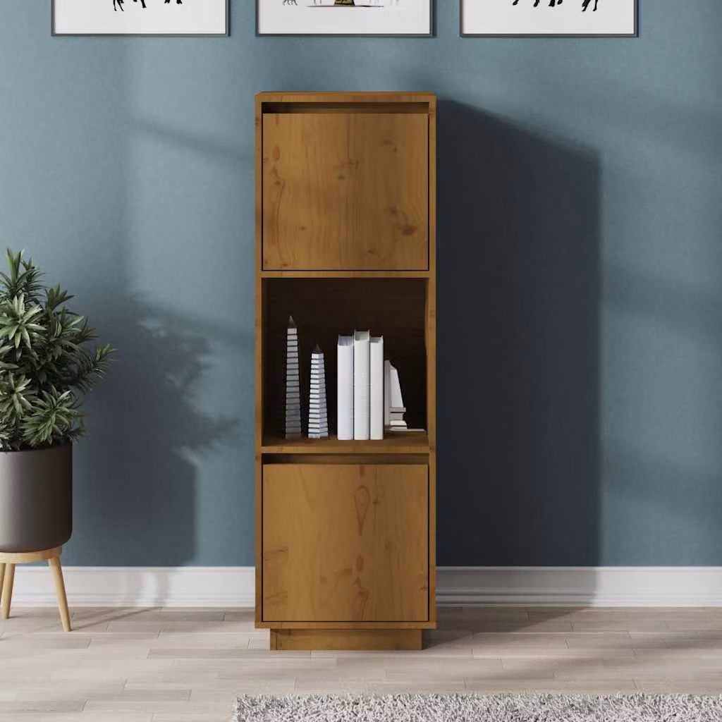Credenza vidaXL in legno massello di pino color marrone ambrato, stile rustico, L 38 cm x P 35 cm x H 117 cm