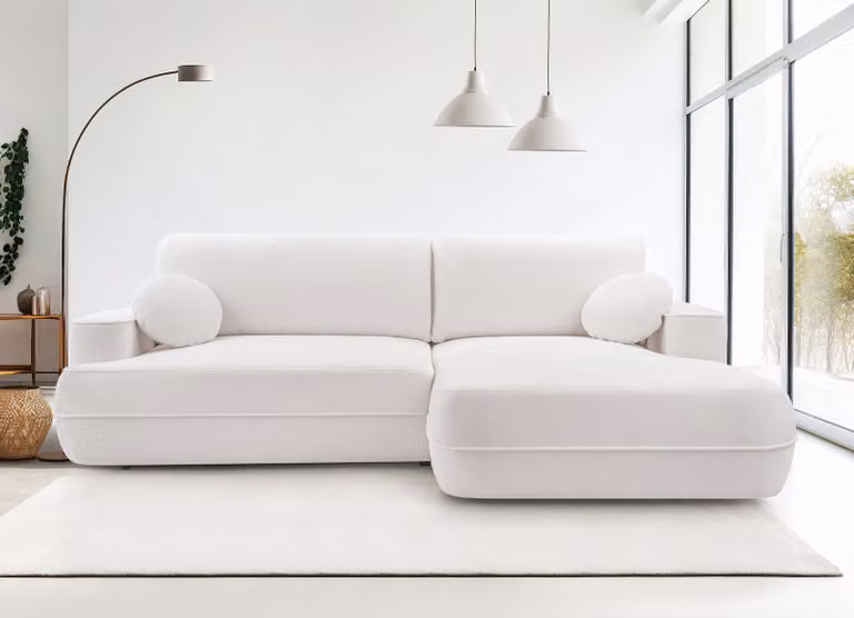 AX LIVING Divano angolare con funzione letto Peoni 267 cm bianco con contenitore R