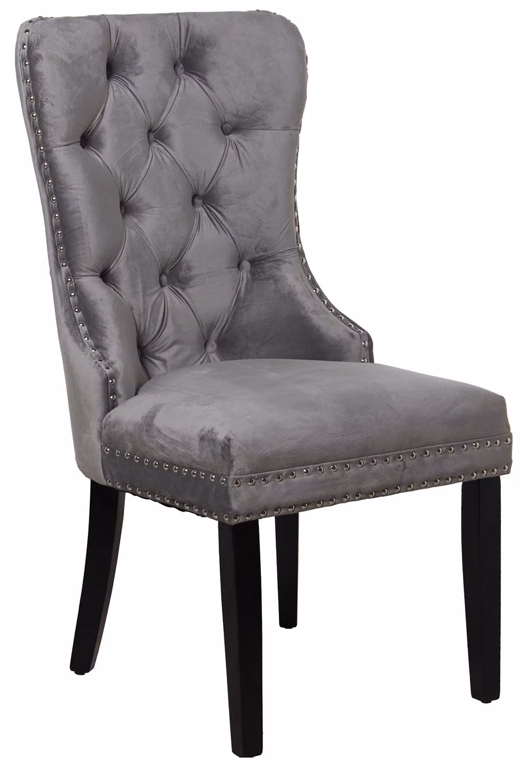 Set di 2 sedie in legno e velluto, colore grigio, dimensioni 52x63x100 cm, altezza seduta 48 cm