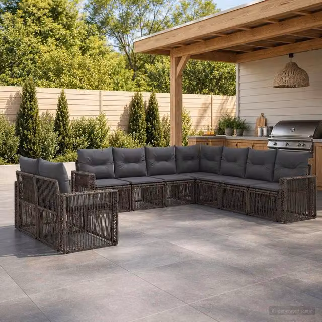 Set Divano da Giardino 9 pz Grigio e Grigio Scuro polyrattan 3435164