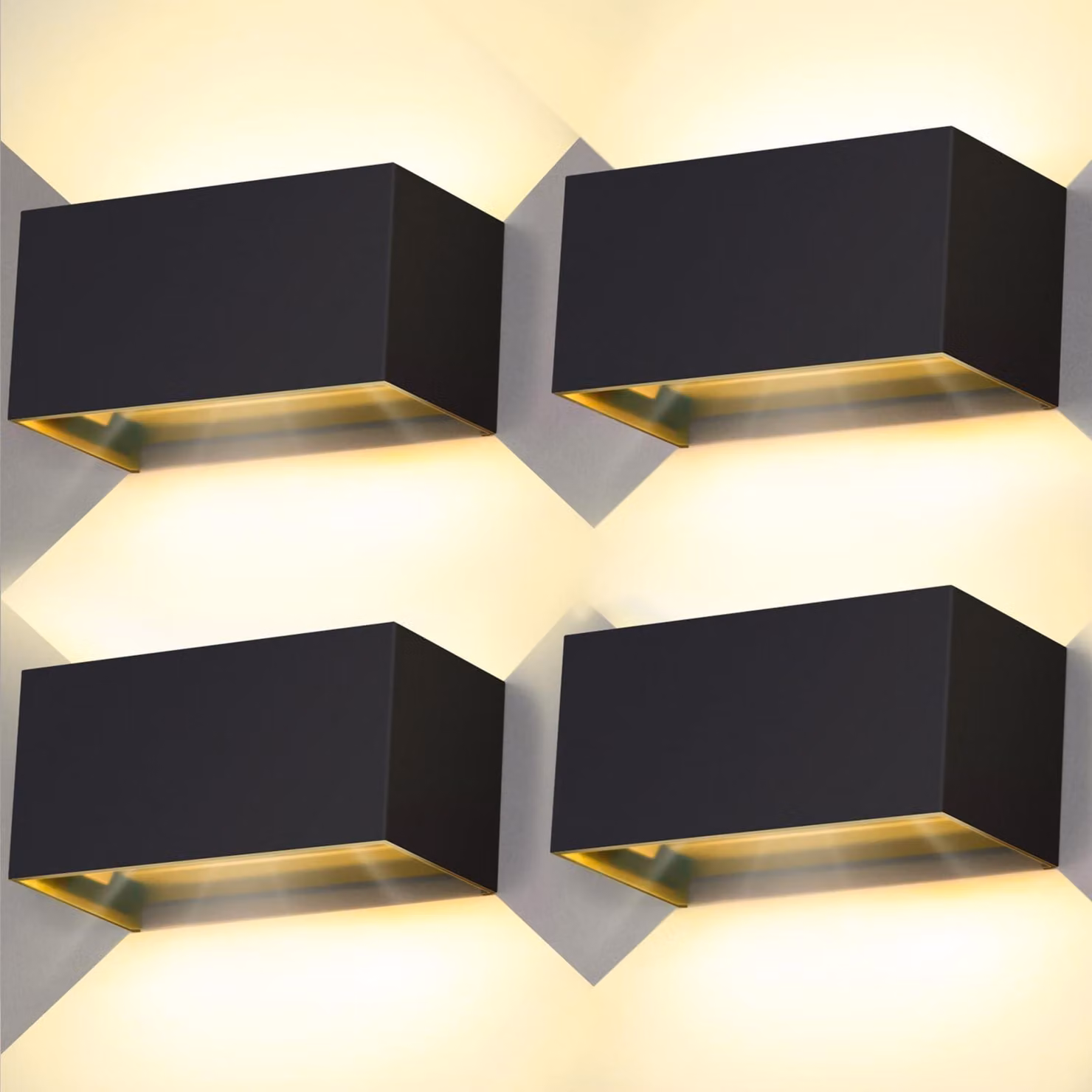 Lampada a LED da parete, 20W, 3000K, grado di protezione IP65, set da 4, colore nero, alluminio