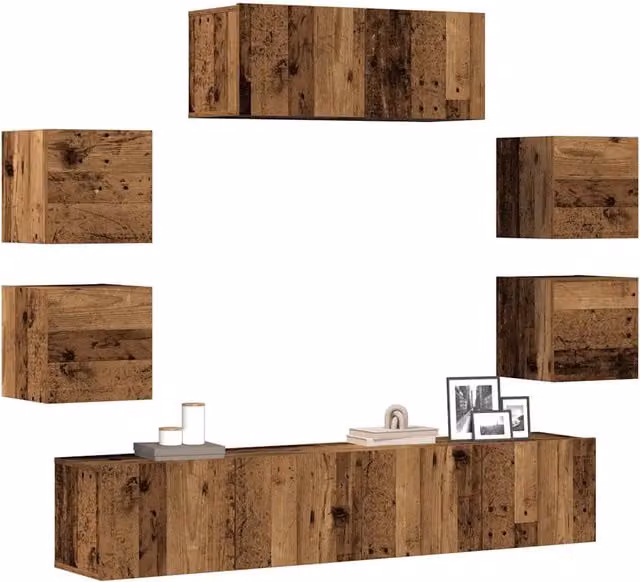 Set Mobile TV 7 pz Montato a Parete Legno Antico in Truciolato 3329013