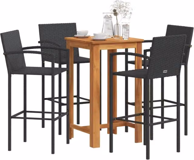 Set Bar da Giardino 5 pz Nero in Legno Acacia e Polyrattan 3295276