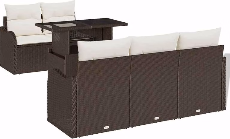 Set Divano da Giardino con cuscino 6 pcs Marrone polyrattan