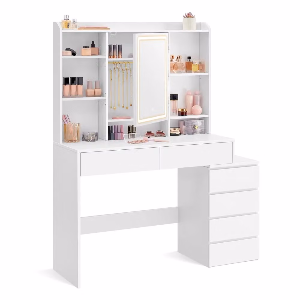Toeletta con Luci LED a Luminosità Regolabile, Bianco / 40 x 117,5 x 145 cm