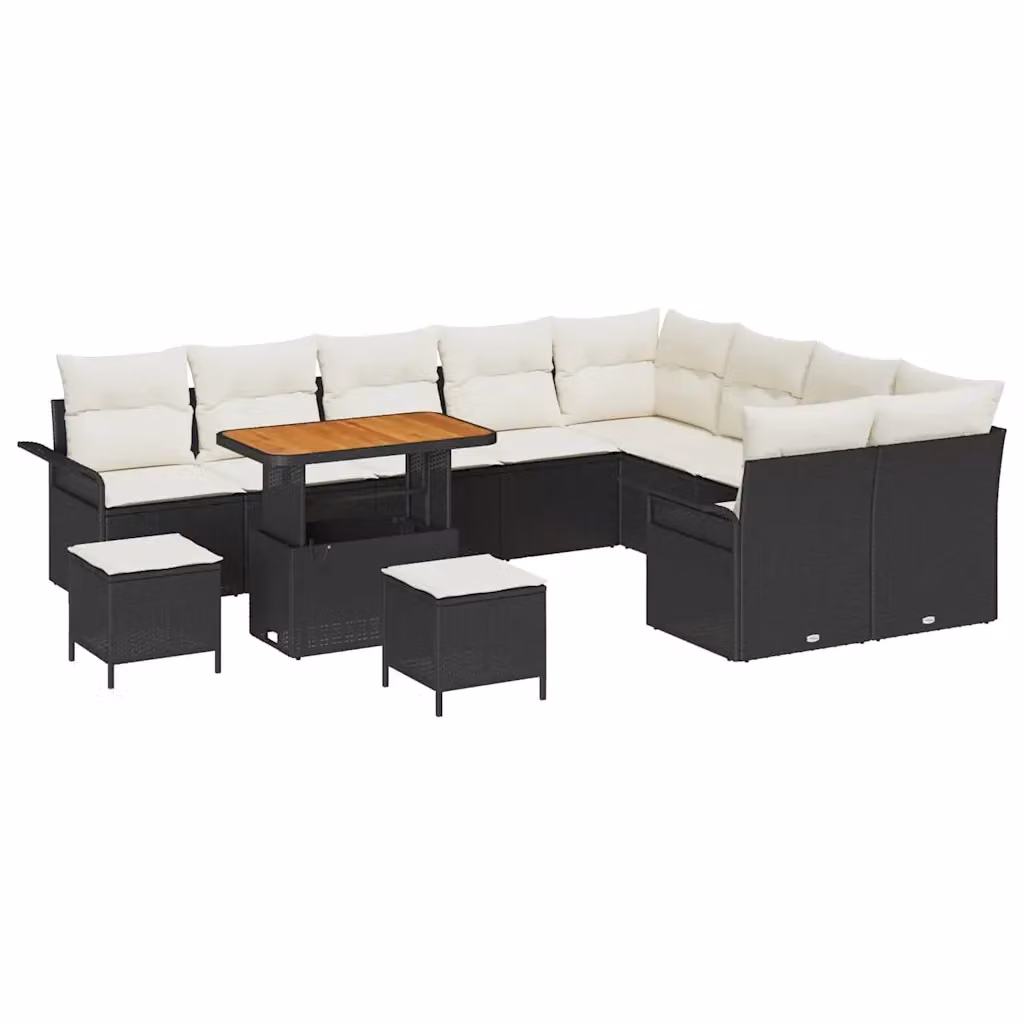 Set Divano da Giardino vidaXL 12 Pezzi Nero con Cuscini e Tavolino in Polyrattan e Acciaio – 2