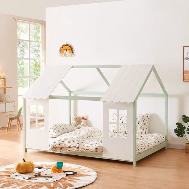 Letto Tostedt per Cameretta a Forma di Casetta Semiaperta 140 x 200 cm Menta Verde / Bianco [en.casa]