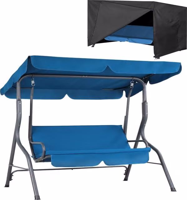 Altalena da giardino Hollywood Casaria blu Atlantico con tendalino e copertura inclusi – 1