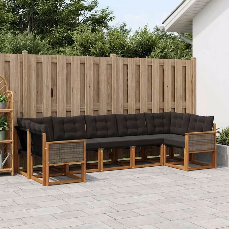 Set di divani da esterno vidaXL 7 pz in legno di acacia con cuscini, colore marrone e nero
