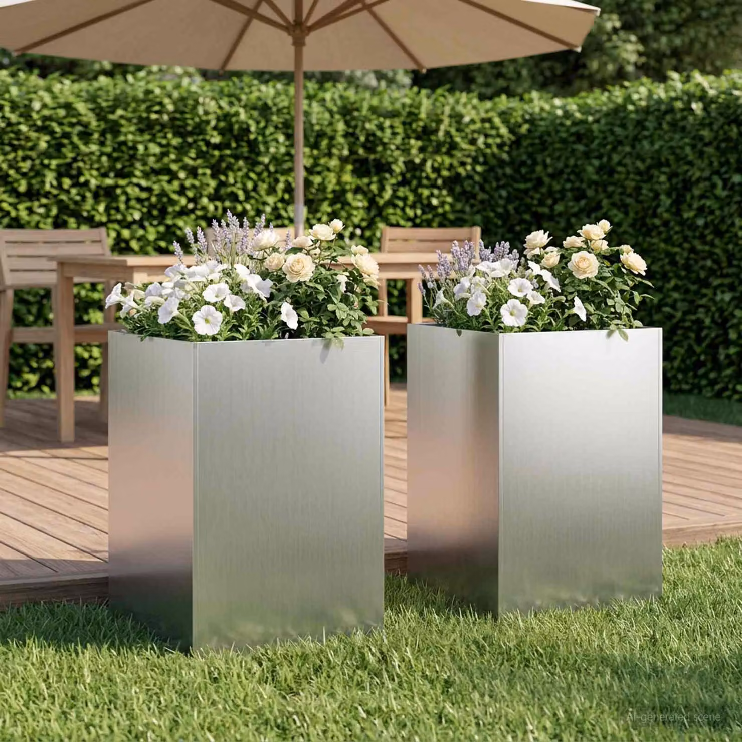 Set di 2 vasi da giardino vidaXL in acciaio zincato argento L/P/H: 50 x 50 x 75 cm