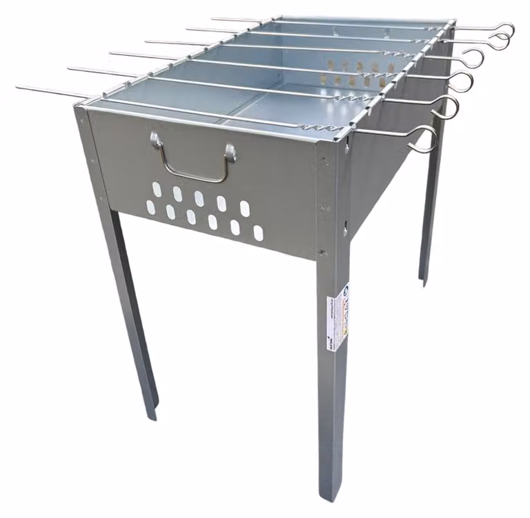 Griglia per spiedini Shaslick, modello da banco, dimensioni 50x30x50 cm, inclusi 6 spiedini in acciaio inossidabile e griglia