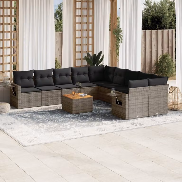 Maison Exclusive - Set Divani da Giardino 11 pz con Cuscini in Polyrattan Grigio