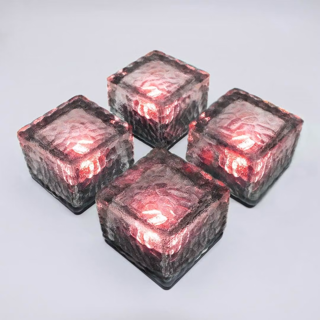Set di 4 lampade solari a forma di ghiaccio, grado di protezione IP65, impermeabili, colore rosso, per giardino e terrazza