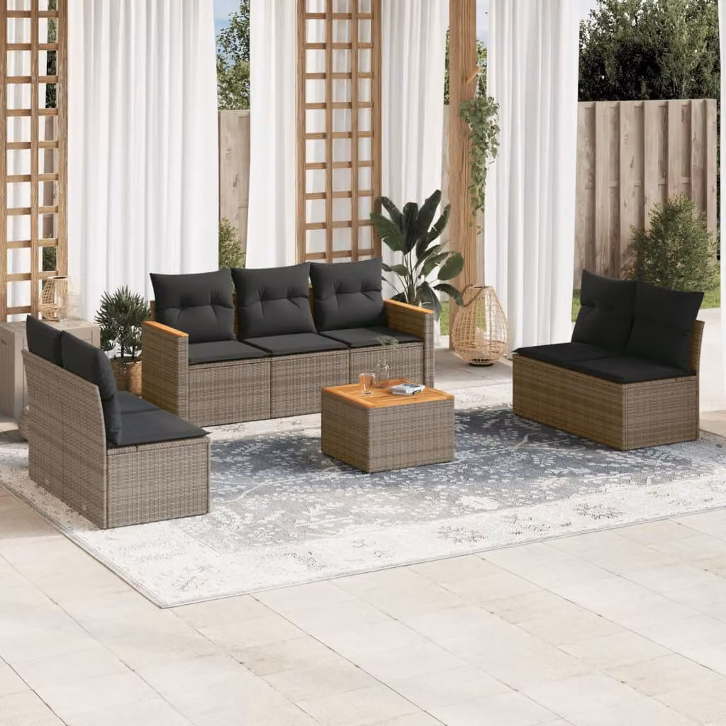 Set Divano da Giardino vidaXL 8 pz in Polyrattan Grigio con Cuscini e Tavolino da Esterno – 1