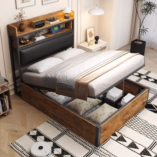 letto con contenitore metallo e legno nero 90 x 200 cm