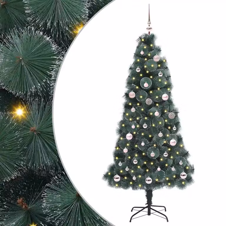 Albero di Natale artificiale con luci LED e decorazioni vidaXL, Verde, Altezza: 150 cm