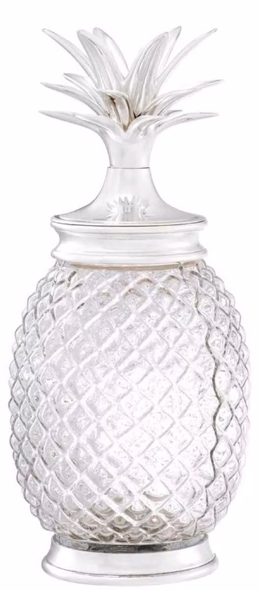Casa Padrino vaso con coperchio con disegno di ananas in argento Ø 16,5 x H. 36,5 cm - Accessori decorativi di design