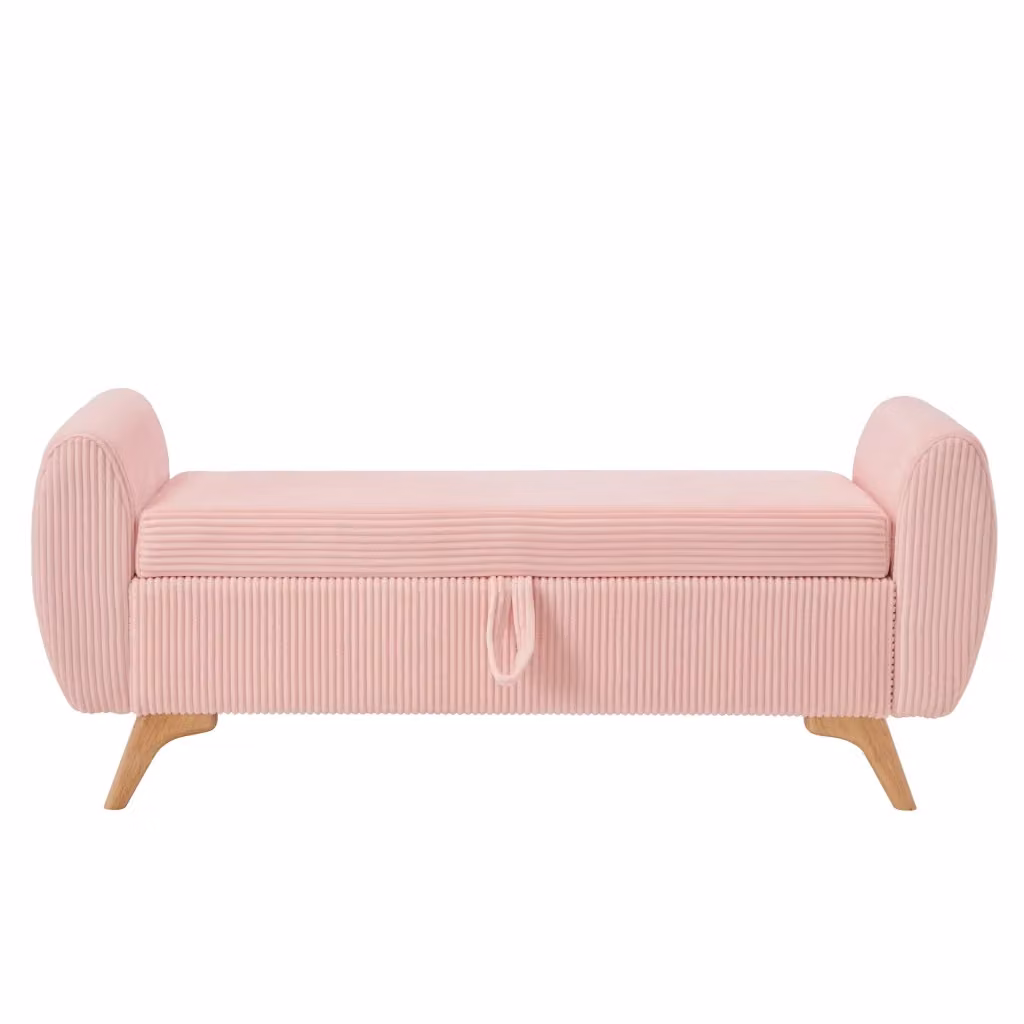 Divano letto estraibile Minimal in tessuto rosa con gambe in legno L/P/H: 150 x 51 x 57 cm – 2