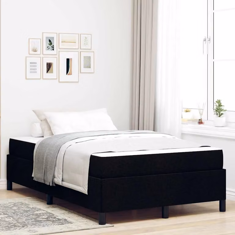 Letto a molle vidaXL in tessuto nero con struttura in legno e doghe fisse L/P: 120 x 200 cm
