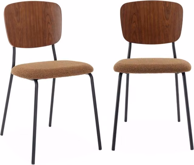Set di 2 sedie moderne Sweeek in tessuto bouclé e legno con gambe in metallo, colore giallo – 1