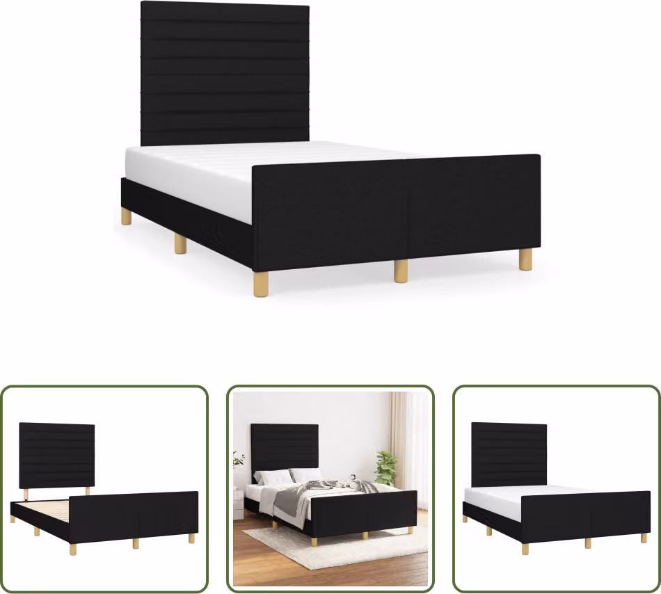 The Living Store Struttura letto con testiera nera 120x190 cm in tessuto