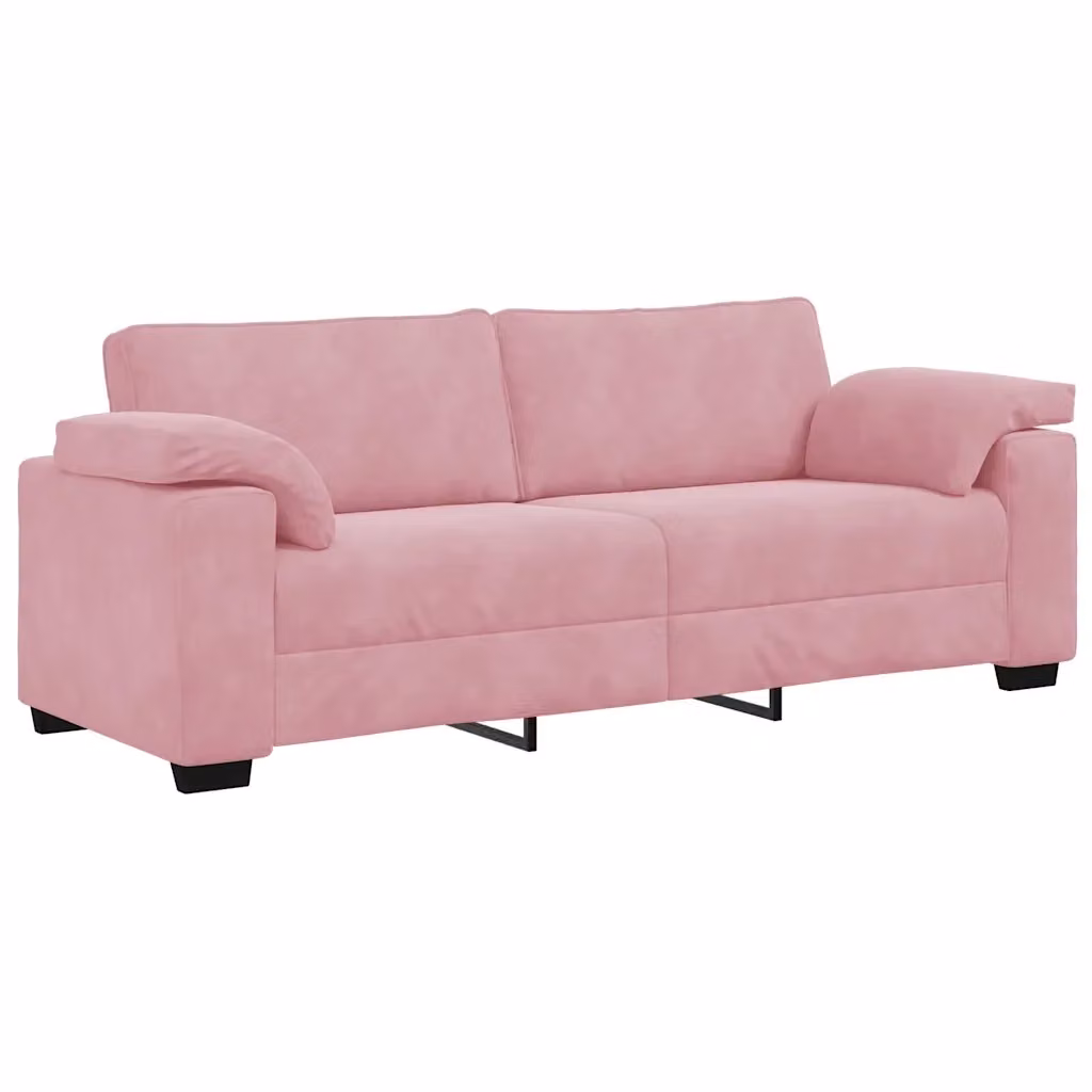Divano a 3 posti moderno vidaXL in velluto rosa con cuscini inclusi L: 220 cm, P: 77 cm, H: 82 cm – 2