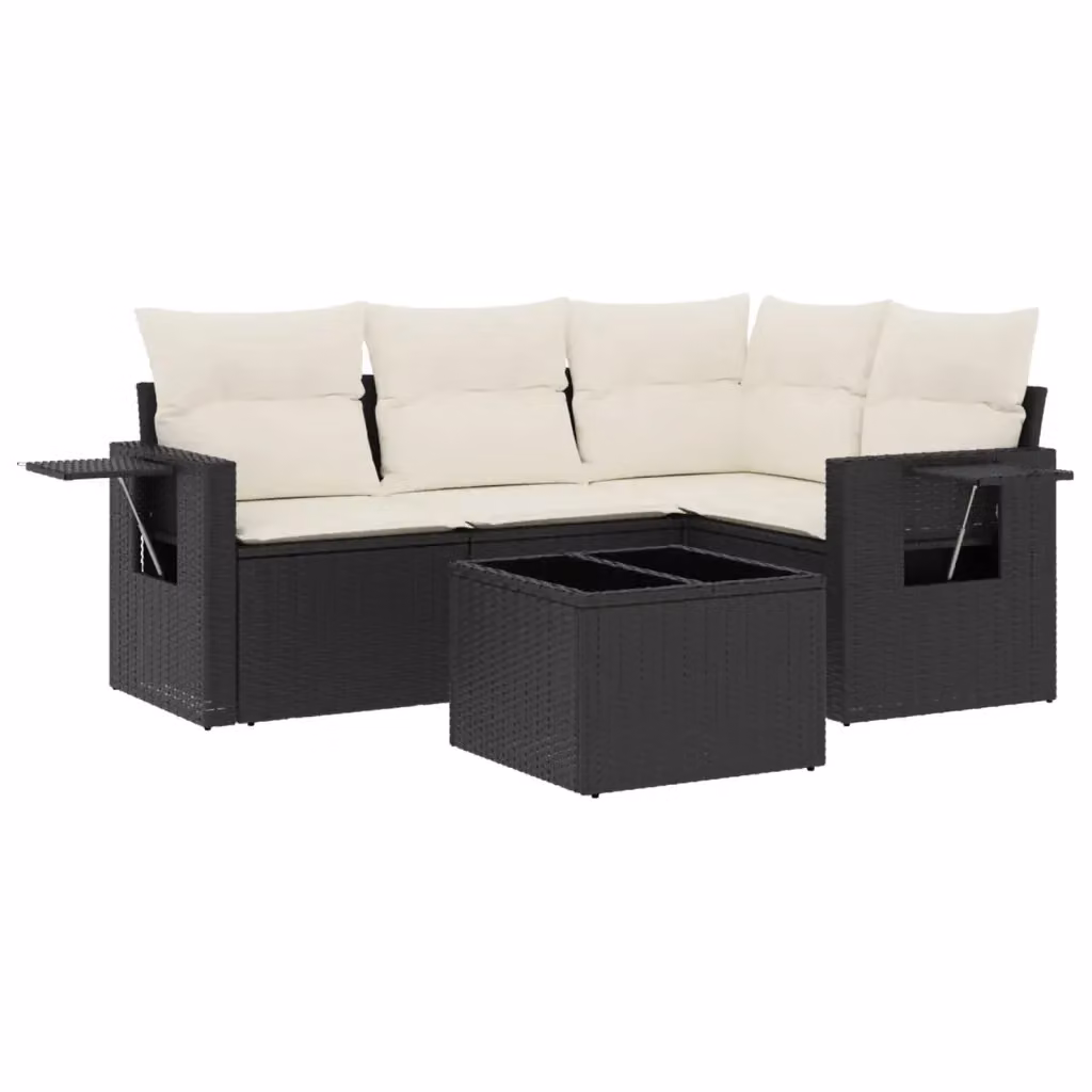 vidaXL Set Divani da Giardino 5 pz in Polyrattan Nero con Cuscini e Tavolino da Esterno a Forma di L – 2