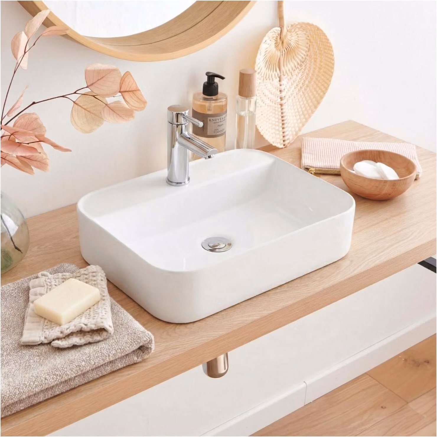 Lavabo da appoggio rettangolare in Vetroceramica bianca KALI 48x37cm