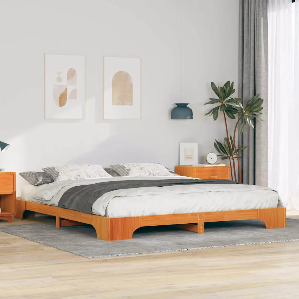 Struttura del letto moderna vidaXL in pino massello marrone L/P/H: 220 x 200 x 27 cm – 1