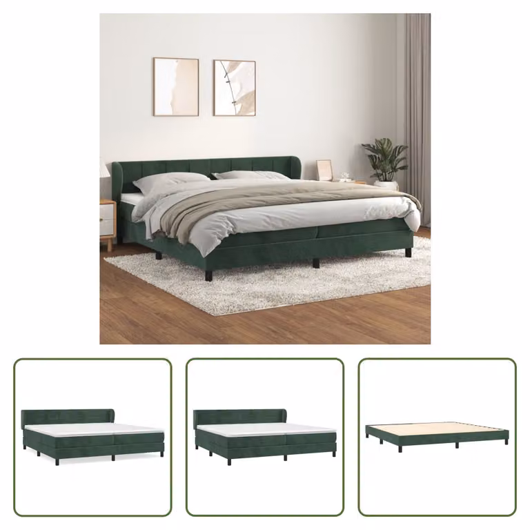 The Living Store Letto a molle con materasso verde scuro 200x200 cm in velluto