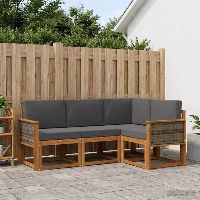 Set di divani da esterno 4 pz Naturale e Antracite Poliestere 3385168