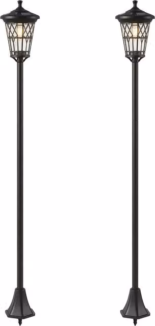 Set di 2 Lampioni Solari da Giardino Outsunny in Acciaio Inox, Altezza: 186 cm, Colore Nero e Argento