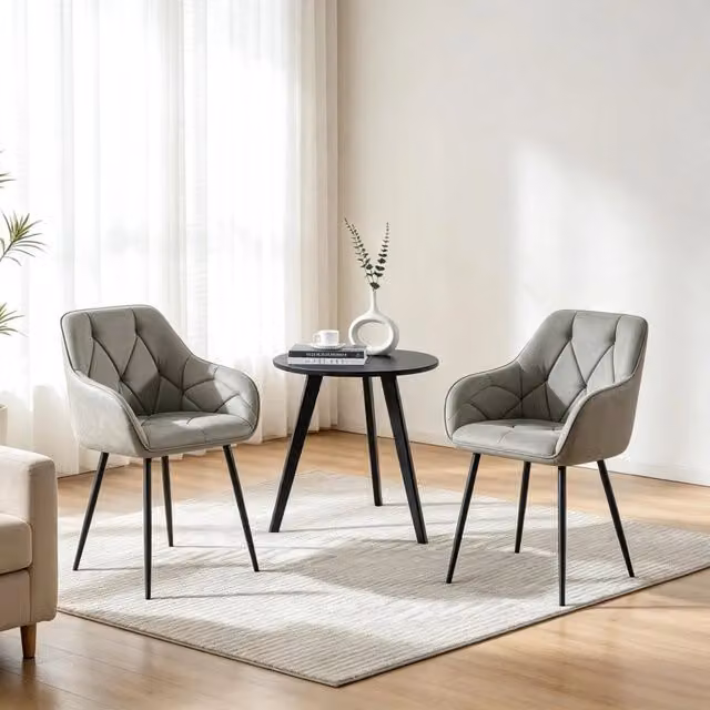 Set di 2 sedie da pranzo WISHDOR moderne in ecopelle grigio opaco con gambe in metallo