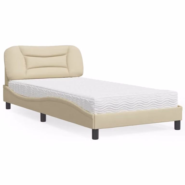 Letto con Materasso Hvar vidaXL in Tessuto Beige e Bianco L/P/H: 100 x 200 cm
