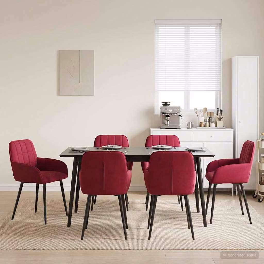 Set di 6 sedie da pranzo vidaXL in velluto rosso vino con design moderno, L: 56.5 cm, P: 50 cm, H: 85 cm