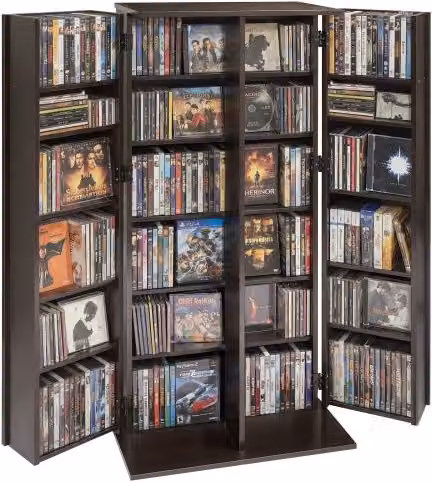 Armadietto Porta CD DVD VEVOR con Ante e 6 Ripiani Interni, Mobiletto Multimediale Moderno in MDF per Ufficio e Soggiorno, L: 61,0 cm, P: 36,8 cm, H: 127,0 cm, Marrone