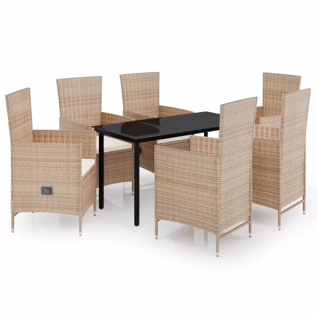 Set da pranzo da giardino vidaXL in polyrattan con tavolo in vetro e 7 pezzi con cuscini beige – 2