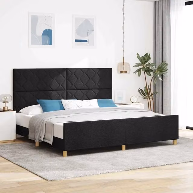 Struttura del letto con testiera-Giroletto Nero 200 x 200 cm Tessuto 264621