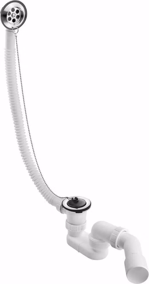Set da bagno con tappo su catena, L-700mm, DN40/50, acciaio inox lucidato