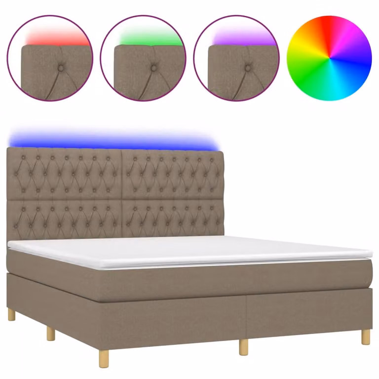 Letto a Molle con Materasso e LED Tortora 180x200 cm in Tessuto