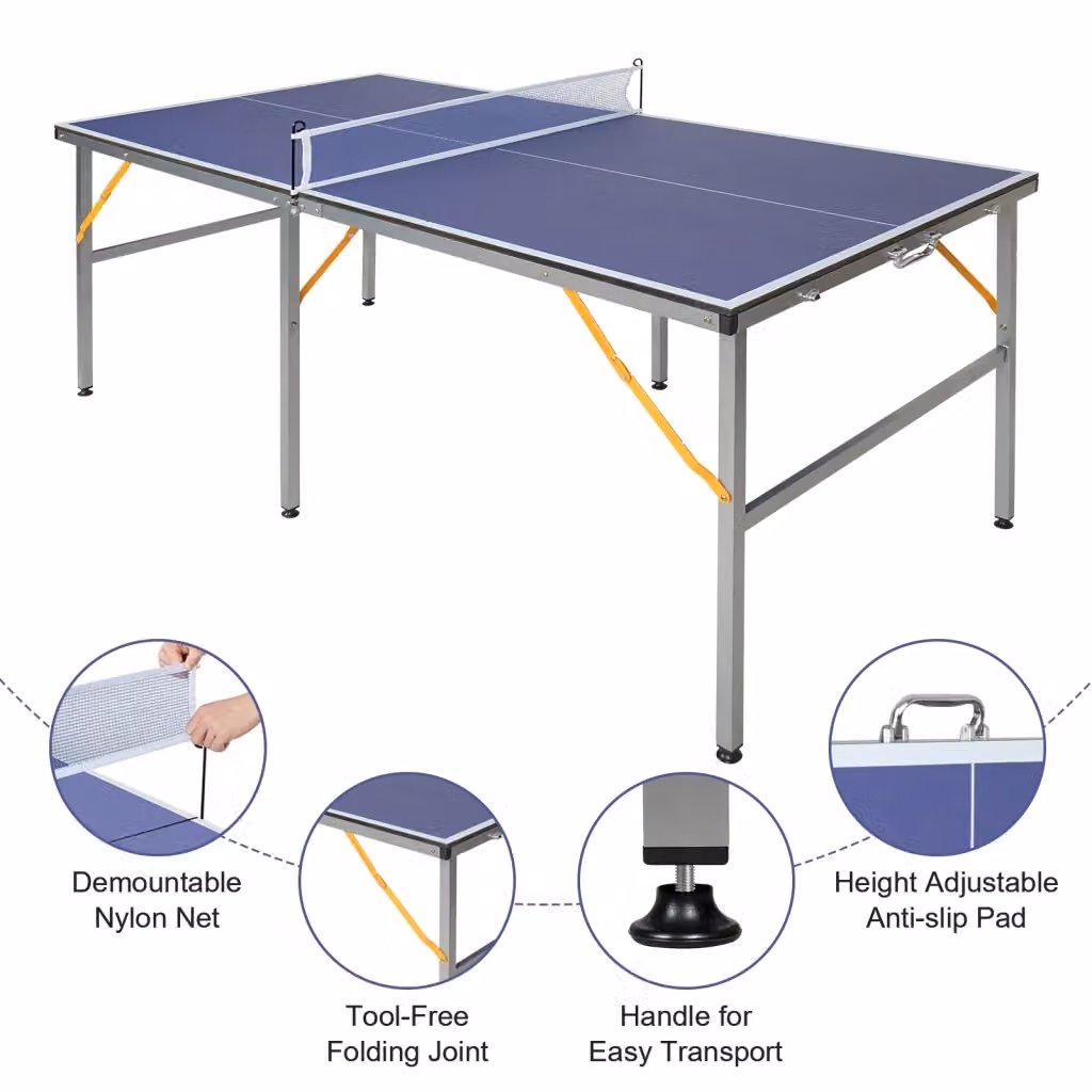Tavolo da ping pong pieghevole REDOM blu in MDF e metallo L: 182 cm, P: 91 cm, H: 76.2 cm – 2