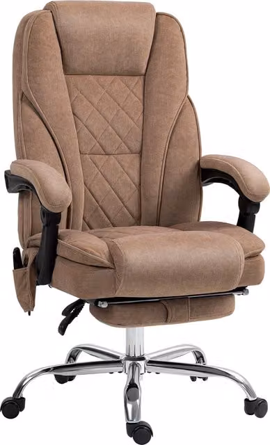 Sedia da ufficio ergonomica Aosom in velluto marrone con poggiapiedi, poggiatesta e ruote multidirezionali