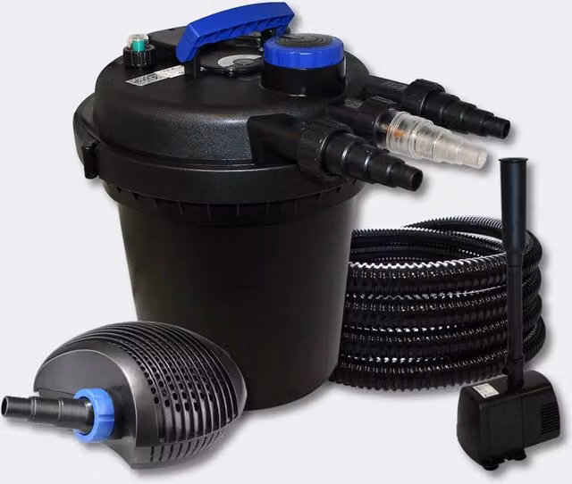 Kit di filtrazione a pressione Helloshop26 per laghetti fino a 10000 litri con luce UVC da 11W, pompa da 20W e tubo flessibile per fontana, colore nero