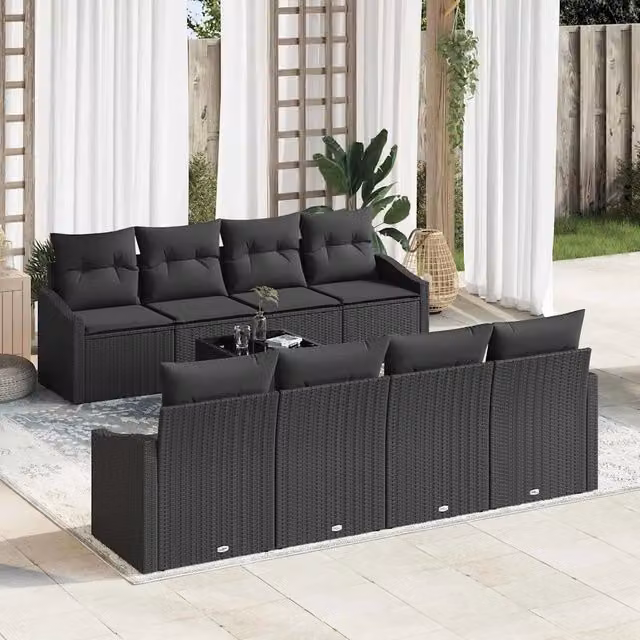 Set di divani 9 pz Nero polyrattan 3346653