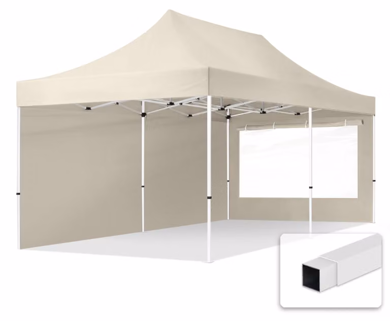 TOOLPORT 3x6m gazebo pieghevole con laterali (finestre panoramiche), ECONOMY acciaio, crema