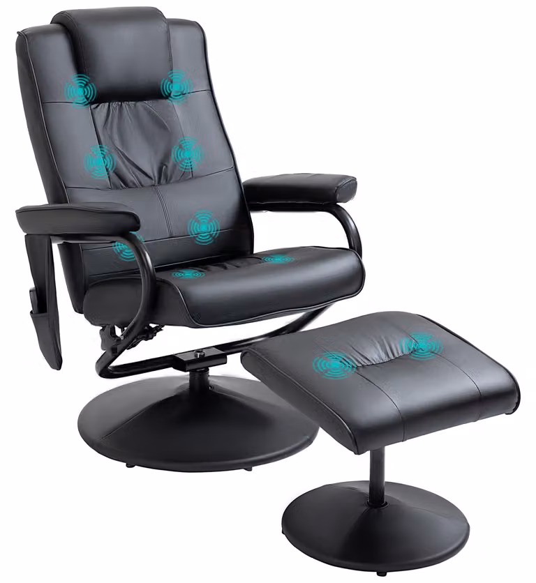 Poltrona relax con poggiapiedi, poltrona TV girevole a 360° con funzione massaggio e reclinabile, poltrona massaggiante con tasca laterale, poltrona TV in ecopelle