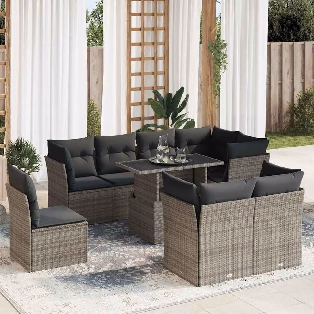 Maison Exclusive - Set da giardino 9 pezzi con cuscini Grigio Polyrattan