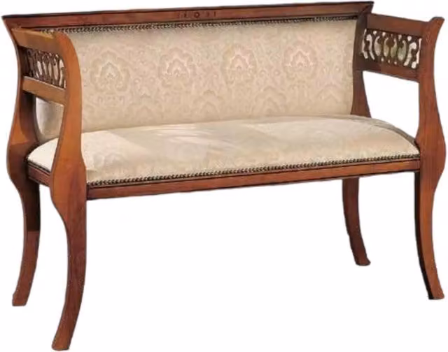 Divanetto imbottito in legno di faggio intagliato con decorazioni floreali Mobili 2G L: 111 cm, P: 43 cm, H: 78 cm – 3